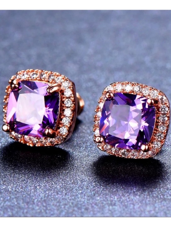 African Amethyst Rose Gold Jewelry - African Amethyst Square Cut Halo Earrings – 4 Carat 💜